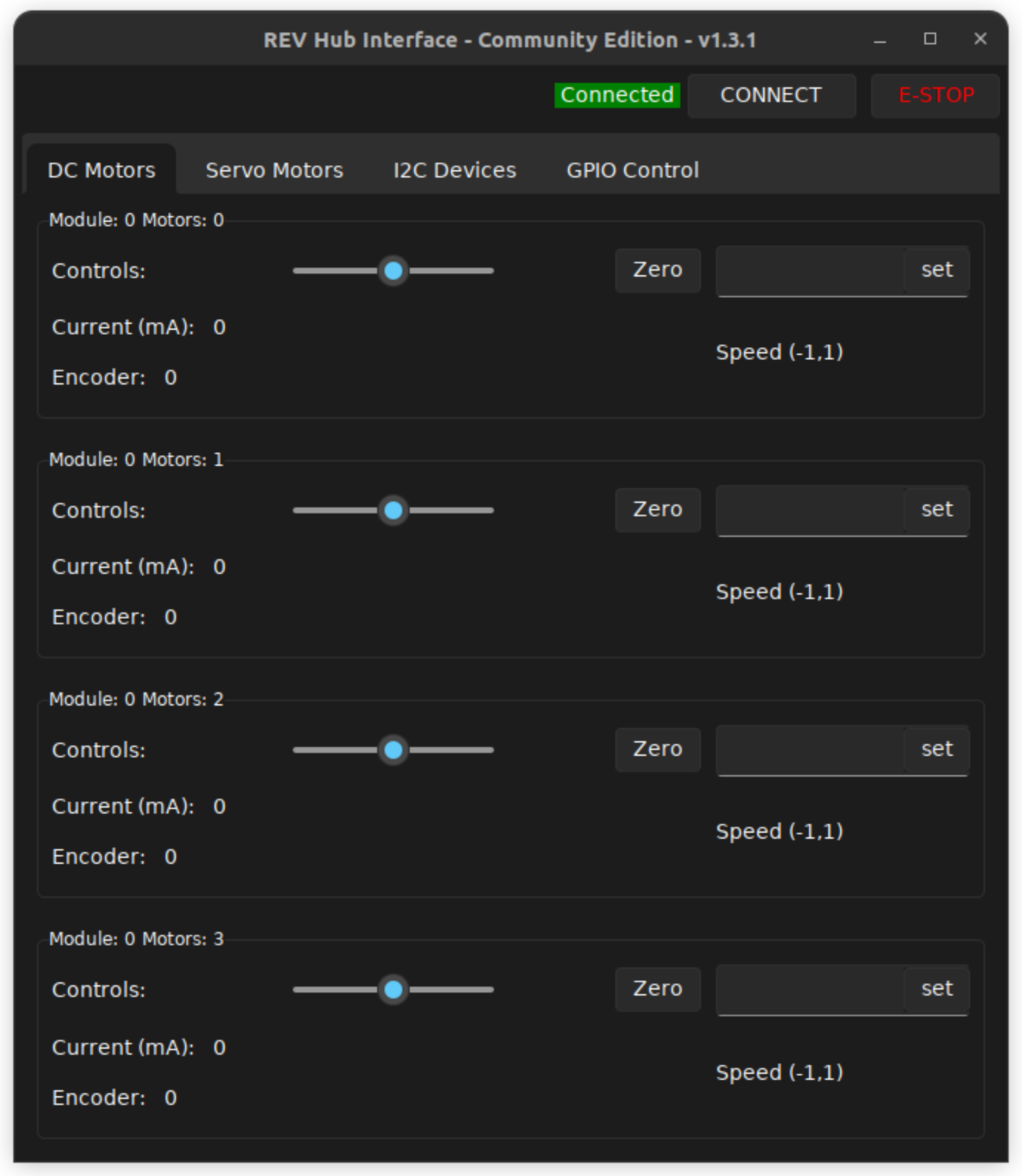 A photo of the REV Hub Interface software